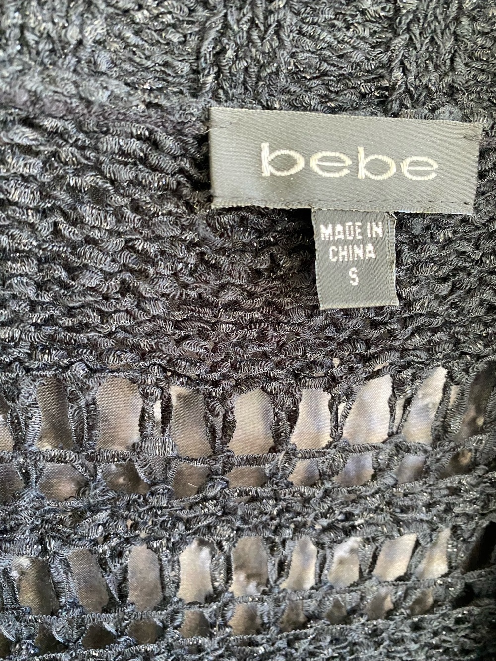 VTG Bebe Y2K Open Knit Sleeveless Cardigan Vest Charcoal Black S Whimsigoth - Picture 2 of 4
